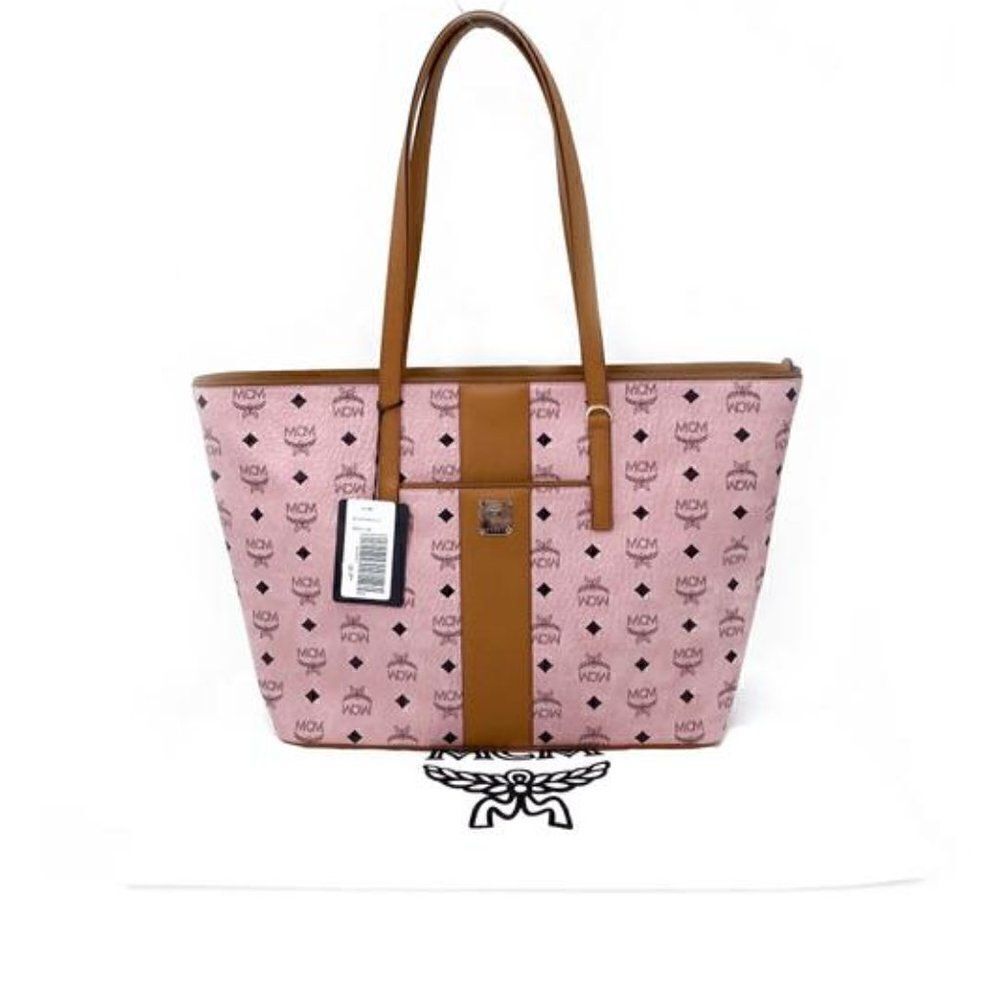MCM Anya Pink Monogram Visetos Canvas Medium Shopper Tote - Picture 3 of 10